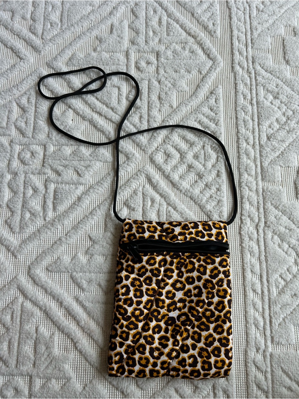 Leopard Print Crossbody Phone Bag - Black Strap